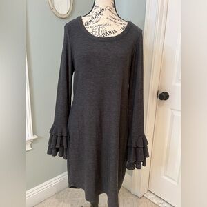 Chaser Gray Fluted Long Sleeve Dress | Size L | Like New | Soft & Stretchy